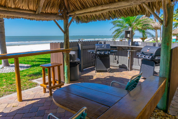 grill and outdoor dining tiki hut